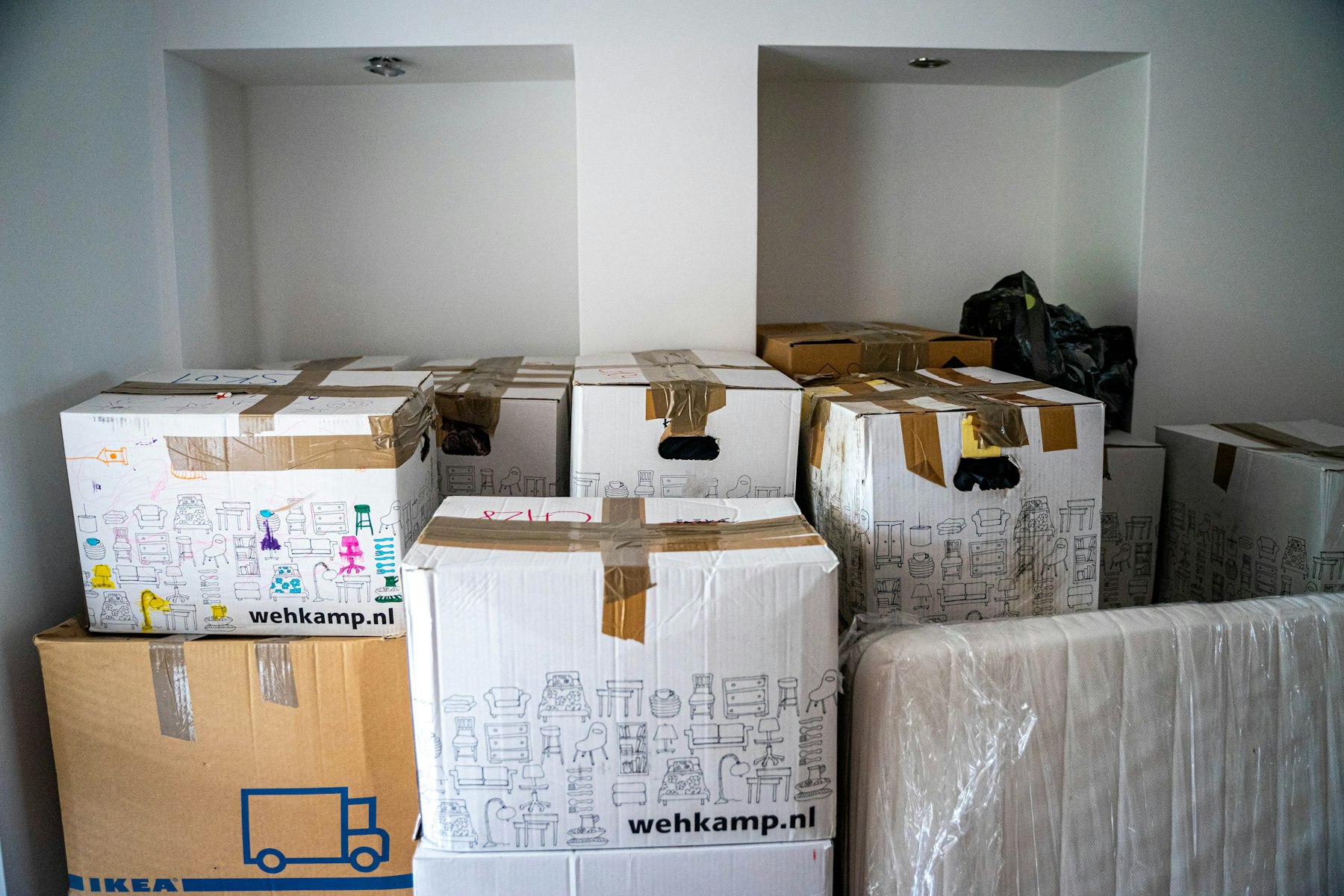 Packed boxes ready to send on a table