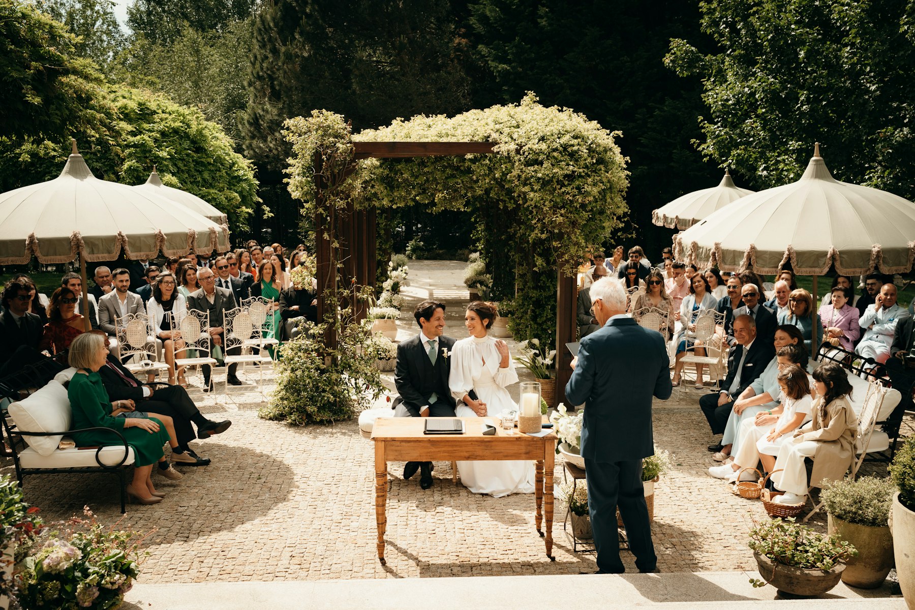Outdoor wedding ceremony set up on a lawn